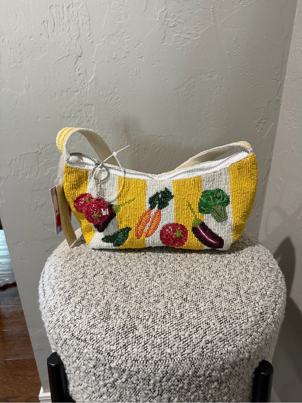 Beaded Yellow Stripe Vegetable Embroidered Women's Bag